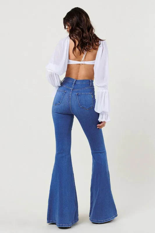 High-Rise Distressed Flare Jeans