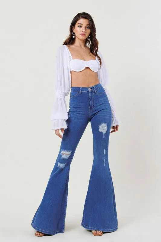 High Rise Distressed Flare