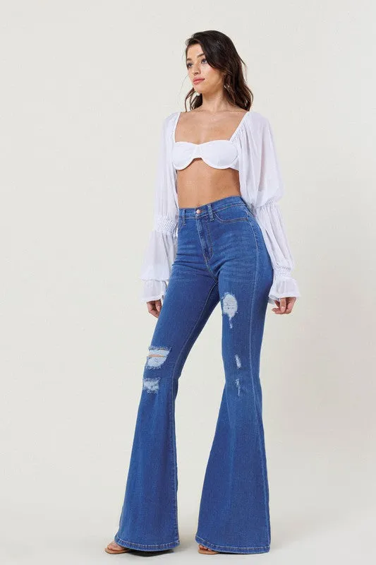 High Rise Distressed Flare