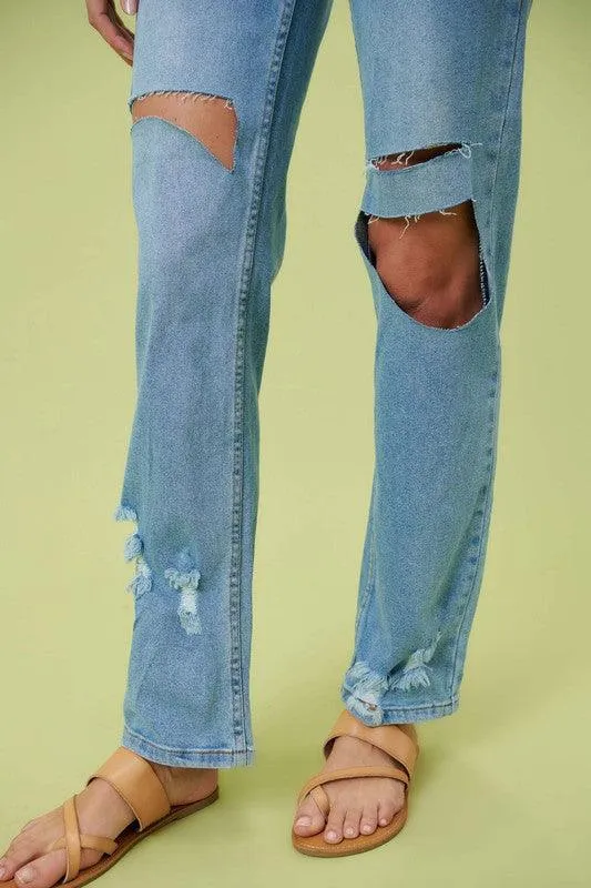 High Rise Distressed Wide Leg Jeans