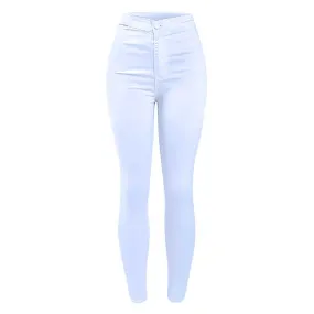 High Waist White Basic Stretch Skinny Denim Pants Trousers Jeans