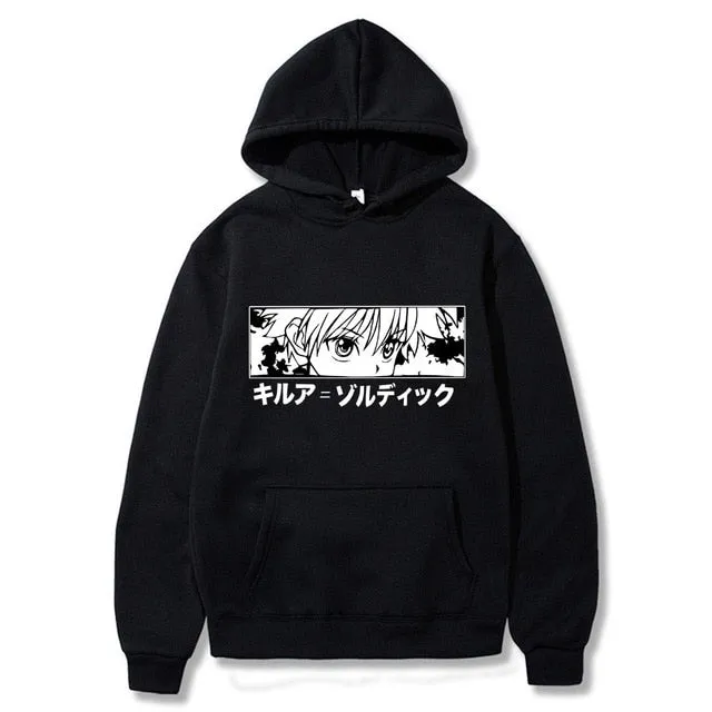 Kawaii Hunter X Hunter Hoodies Men Women Short Sleeve Sweatshirt Killua Zoldyck Anime Manga Black Hoodies Bluzy Tops Clothes