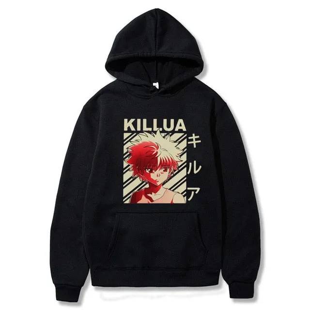 Kawaii Hunter X Hunter Hoodies Men Women Short Sleeve Sweatshirt Killua Zoldyck Anime Manga Black Hoodies Bluzy Tops Clothes