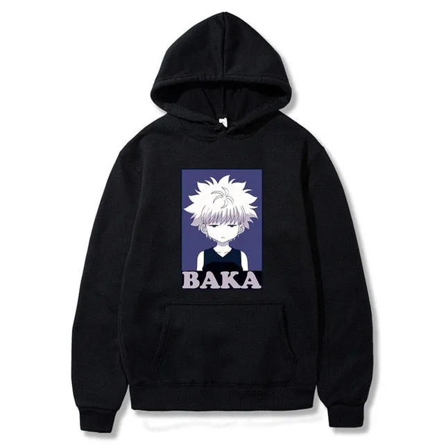 Kawaii Hunter X Hunter Hoodies Men Women Short Sleeve Sweatshirt Killua Zoldyck Anime Manga Black Hoodies Bluzy Tops Clothes