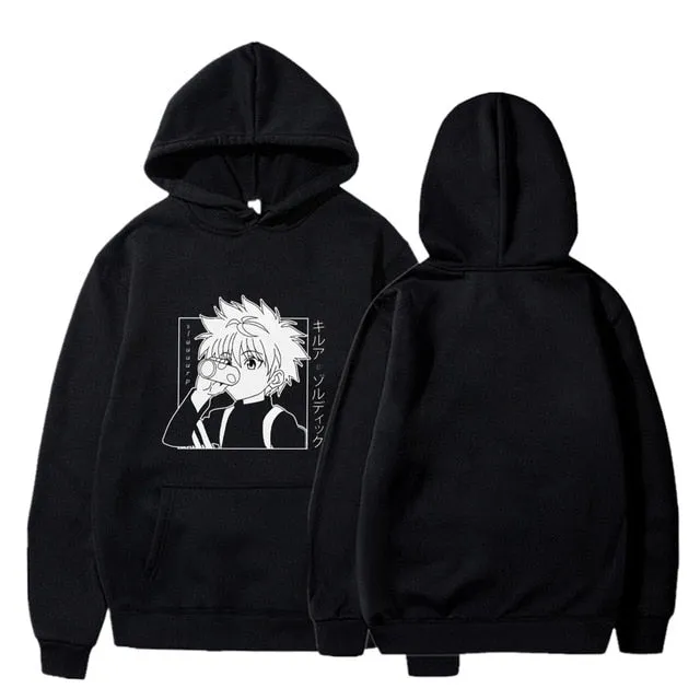 Kawaii Hunter X Hunter Hoodies Men Women Short Sleeve Sweatshirt Killua Zoldyck Anime Manga Black Hoodies Bluzy Tops Clothes