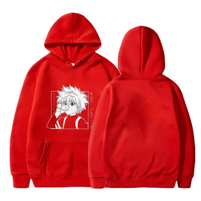 Kawaii Hunter X Hunter Hoodies Men Women Short Sleeve Sweatshirt Killua Zoldyck Anime Manga Black Hoodies Bluzy Tops Clothes