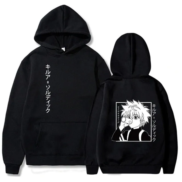 Kawaii Hunter X Hunter Hoodies Men Women Short Sleeve Sweatshirt Killua Zoldyck Anime Manga Black Hoodies Bluzy Tops Clothes