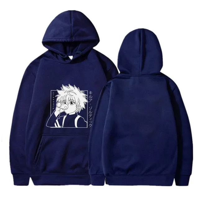 Kawaii Hunter X Hunter Hoodies Men Women Short Sleeve Sweatshirt Killua Zoldyck Anime Manga Black Hoodies Bluzy Tops Clothes