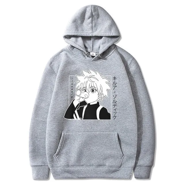 Kawaii Hunter X Hunter Hoodies Men Women Short Sleeve Sweatshirt Killua Zoldyck Anime Manga Black Hoodies Bluzy Tops Clothes