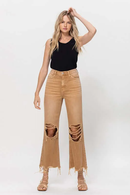 Kiss of California Brown 90's Vintage Crop Flare Jeans