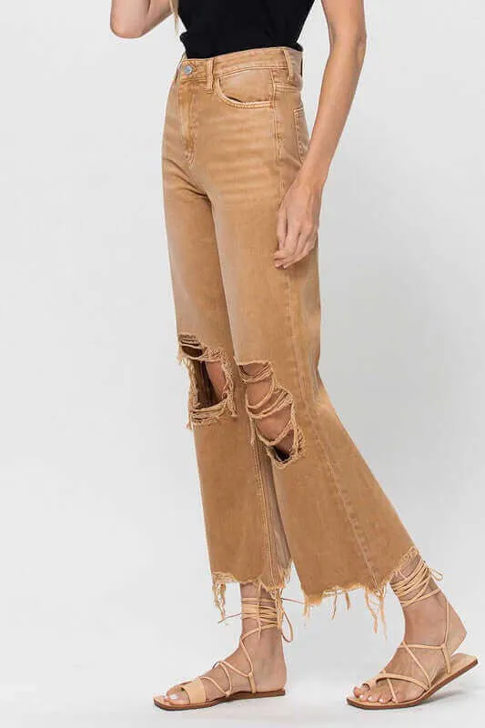 Kiss of California Brown 90's Vintage Crop Flare Jeans