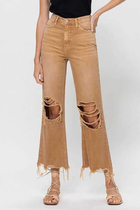 Kiss of California Brown 90's Vintage Crop Flare Jeans