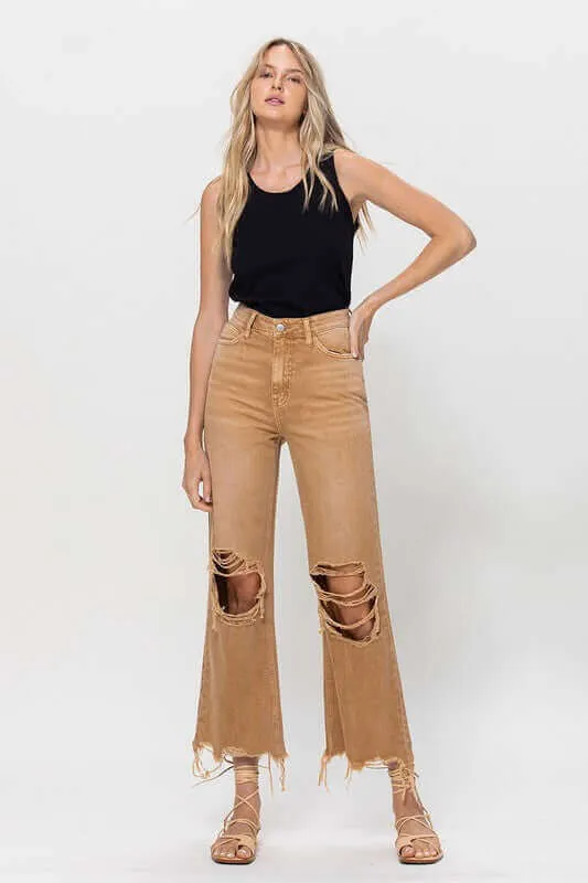 Kiss of California Brown 90's Vintage Crop Flare Jeans