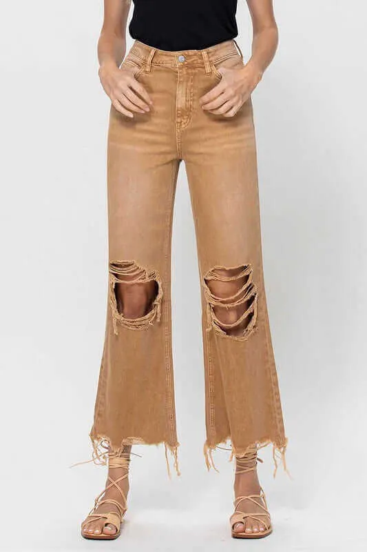 Kiss of California Brown 90's Vintage Crop Flare Jeans