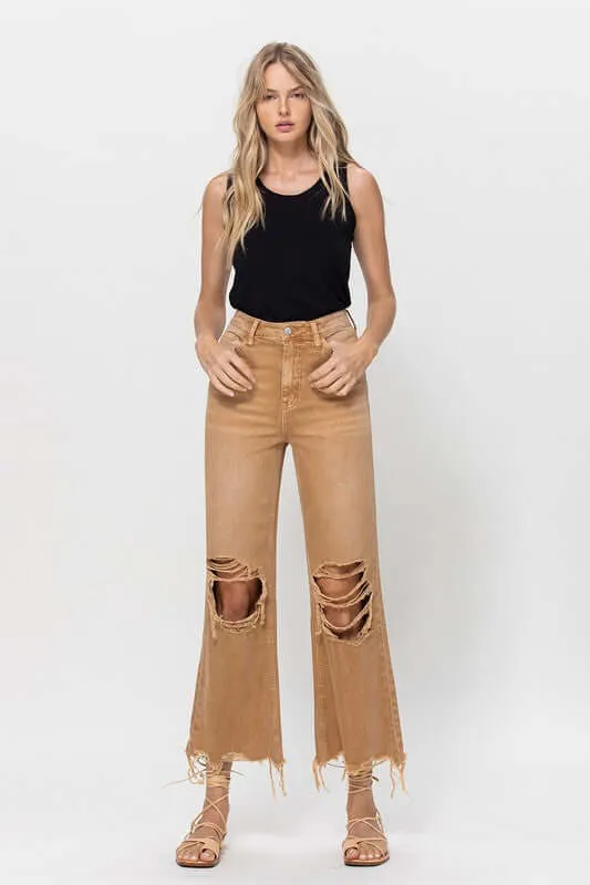 Kiss of California Brown 90's Vintage Crop Flare Jeans