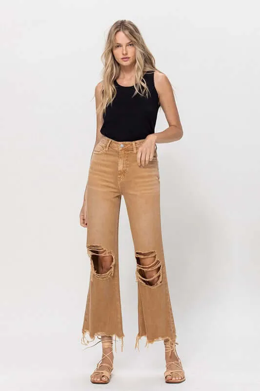 Kiss of California Brown 90's Vintage Crop Flare Jeans