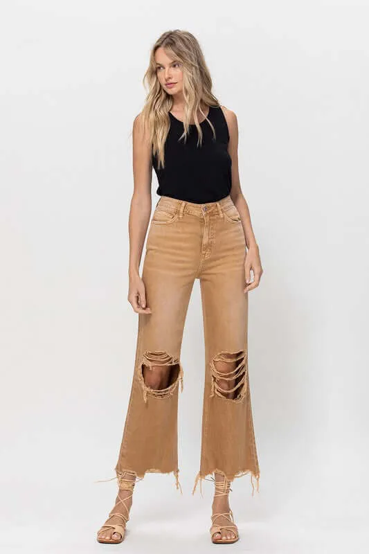 Kiss of California Brown 90's Vintage Crop Flare Jeans