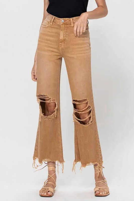 Kiss of California Brown 90's Vintage Crop Flare Jeans