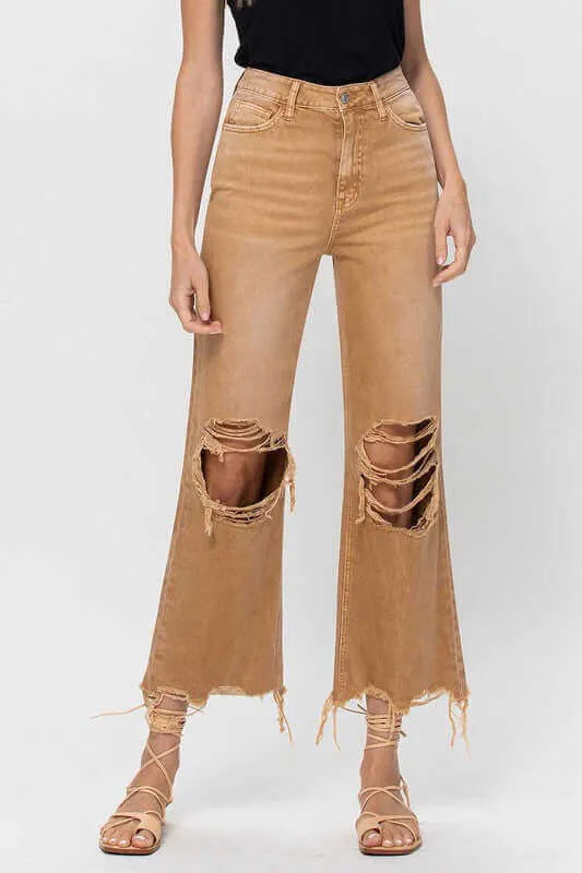 Kiss of California Brown 90's Vintage Crop Flare Jeans