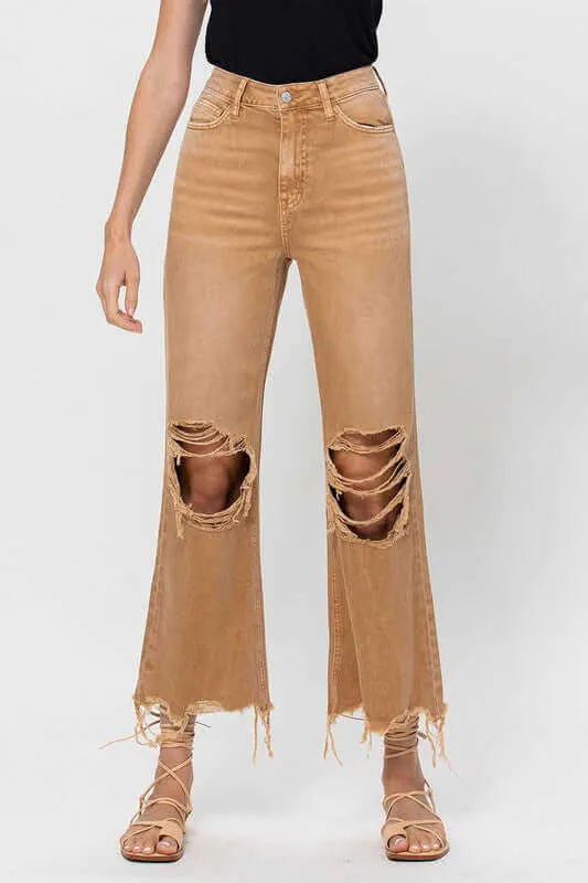 Kiss of California Brown 90's Vintage Crop Flare Jeans