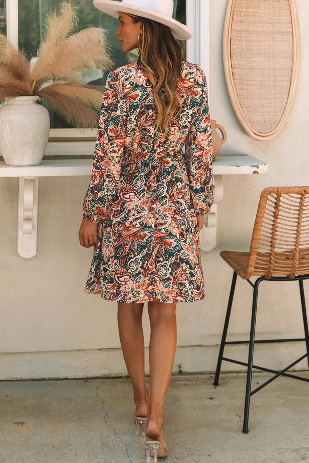 Long Sleeve Surplice Flowy Dress