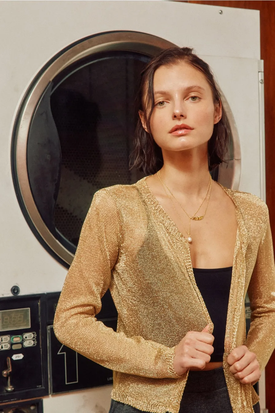 Lurex Open Cardigan in Gold