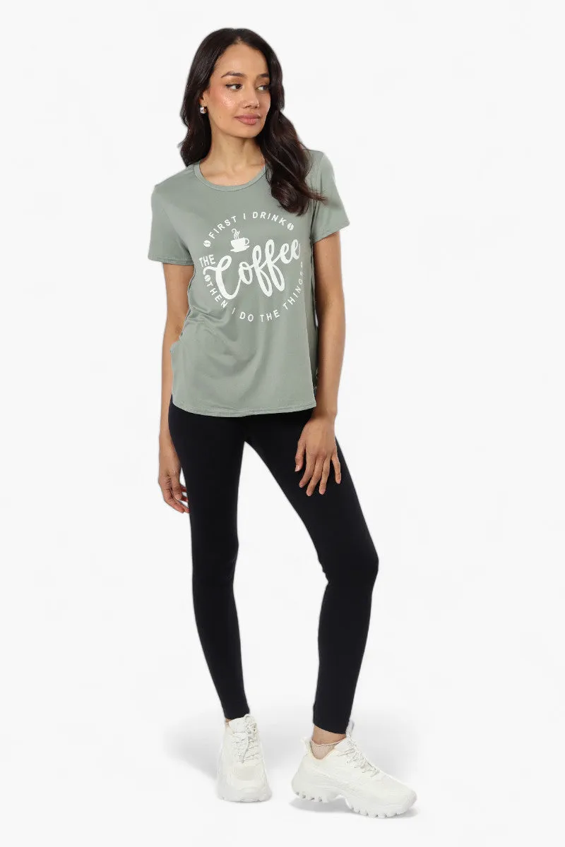 Magazine Coffee Print Tee - Olive