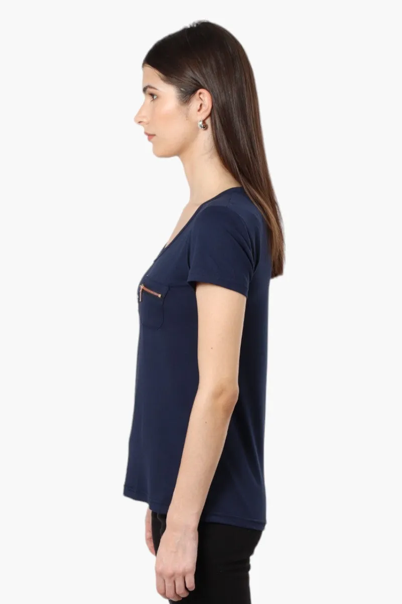 Magazine Henley Zip Pocket Tee - Navy