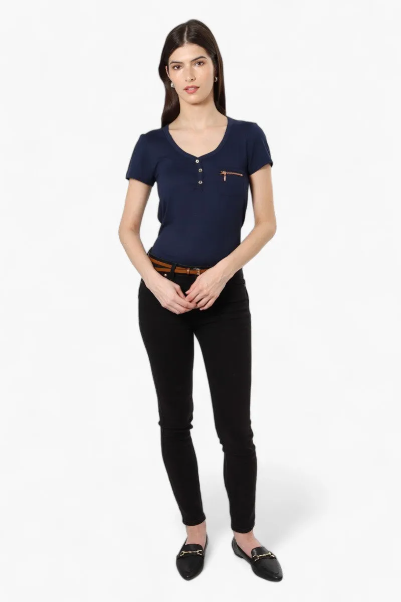 Magazine Henley Zip Pocket Tee - Navy