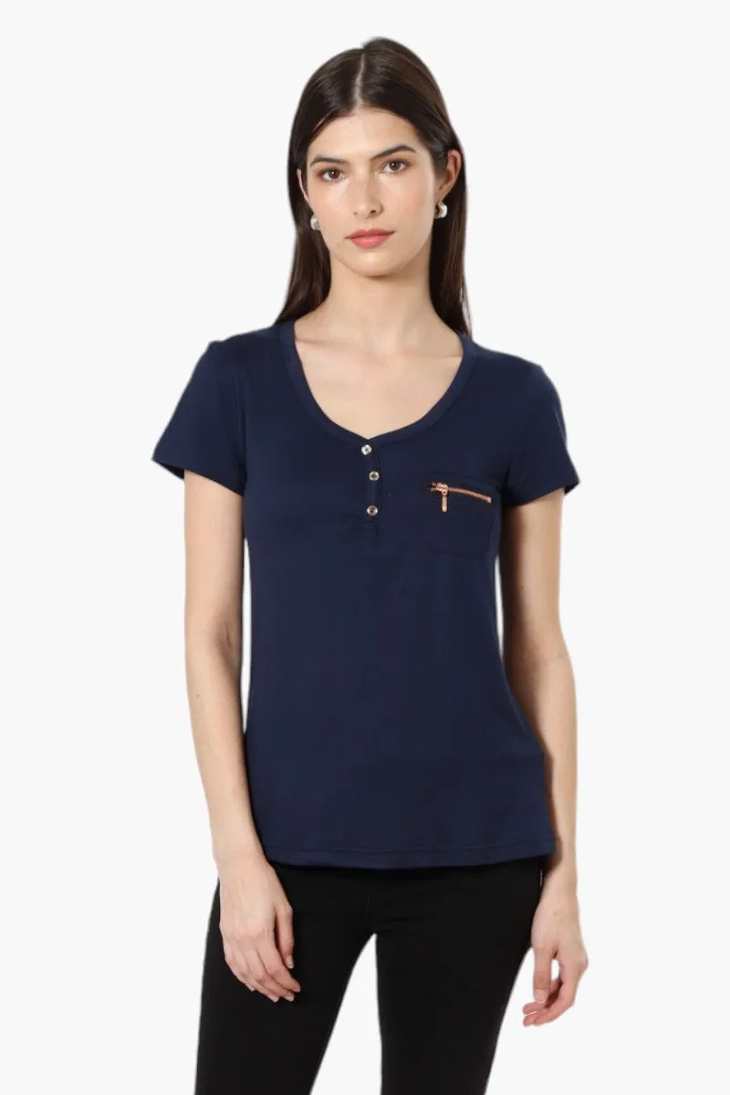 Magazine Henley Zip Pocket Tee - Navy