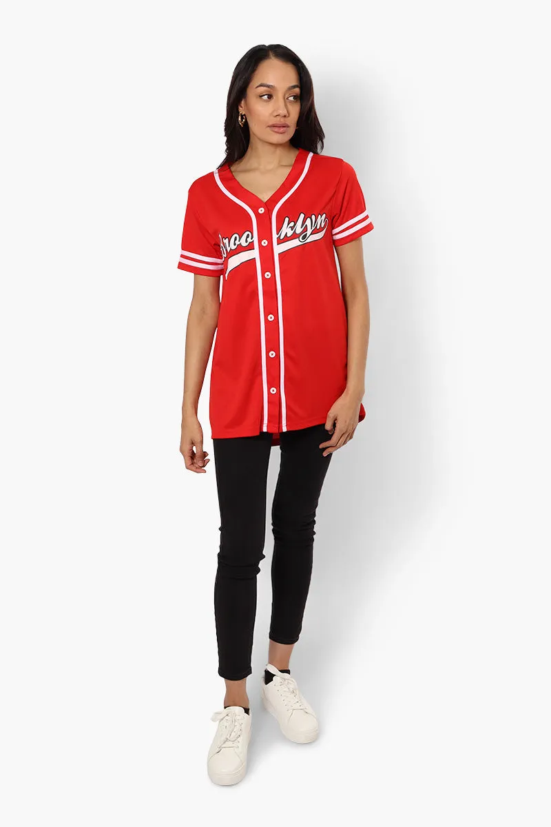 Mecca Brooklyn Printed Baseball Tee - Red