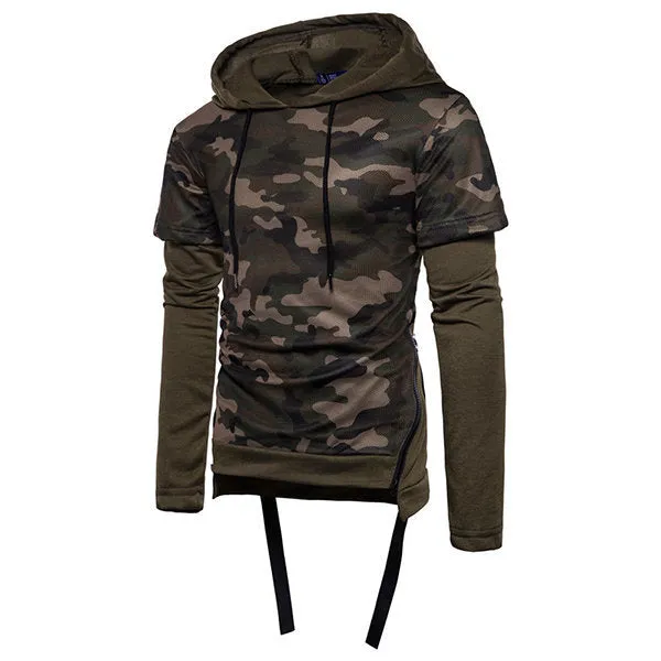 Mens Fashion Camouflage Hoodies Patchwork Design