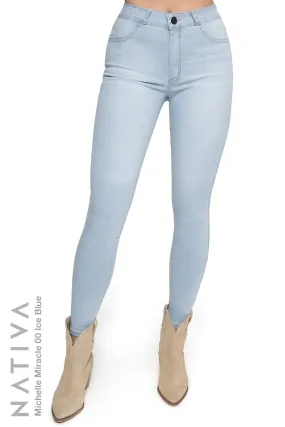 NATIVA, STRETCH JEANS. MICHELLE MIRACLE 00 ICE BLUE, High Shaping Capacity, Extreme Motion, Hi-Rise Super Skinny Jeans