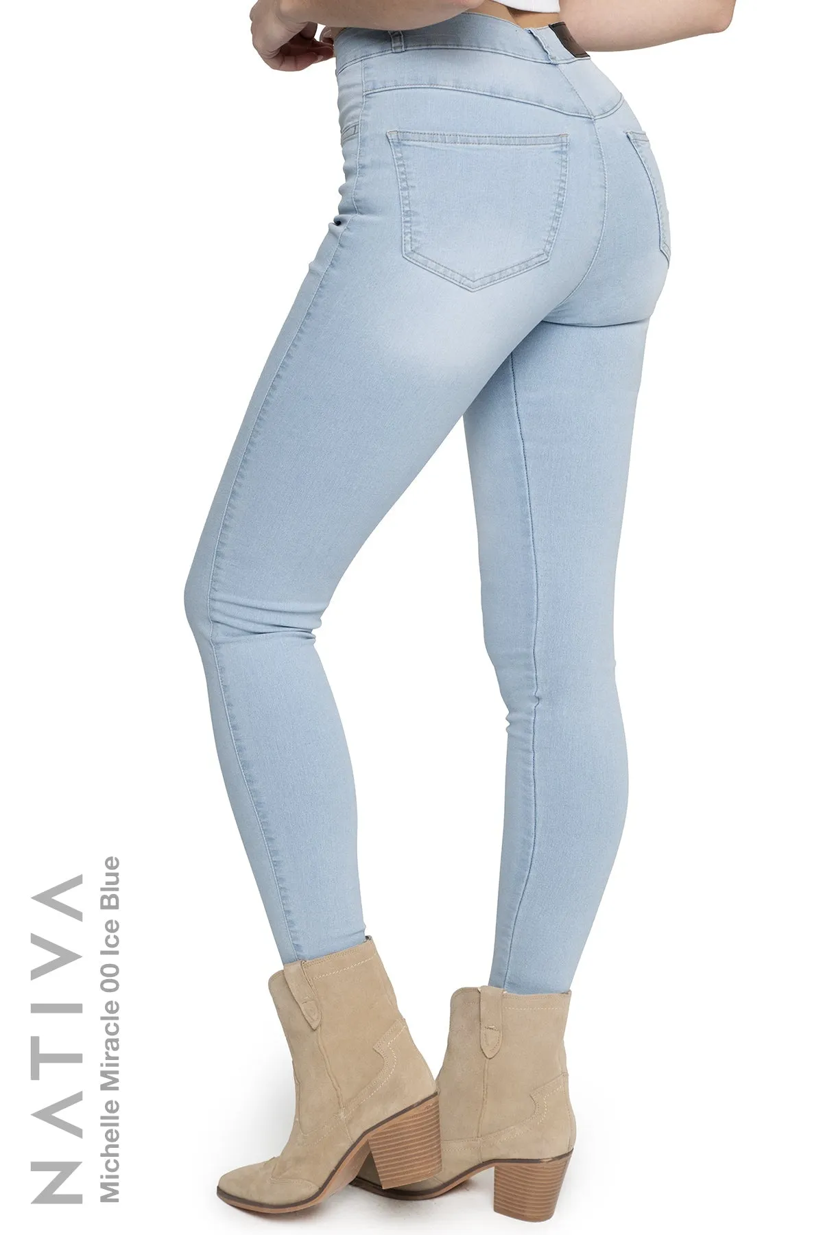 NATIVA, STRETCH JEANS. MICHELLE MIRACLE 00 ICE BLUE, High Shaping Capacity, Extreme Motion, Hi-Rise Super Skinny Jeans