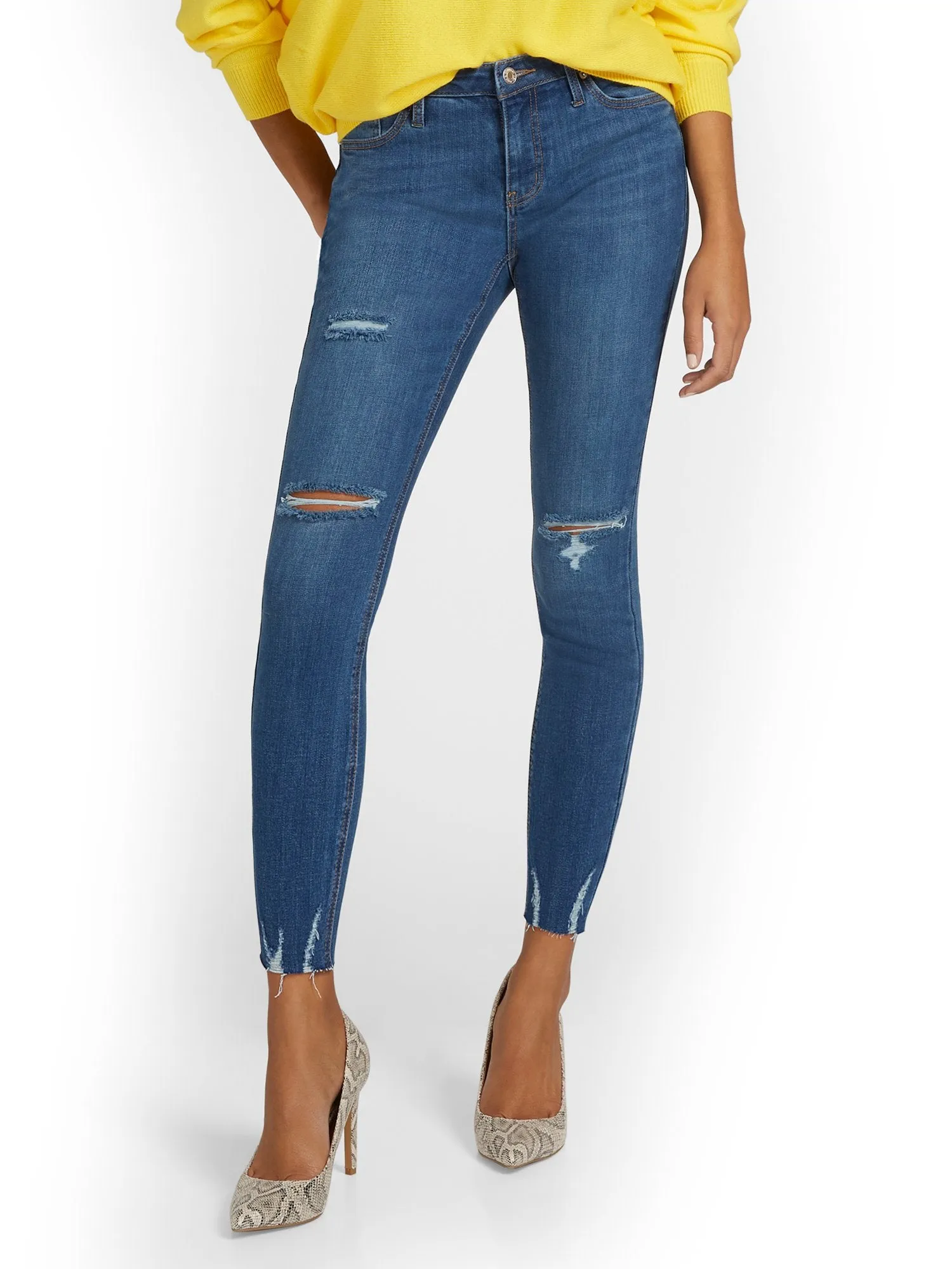 Petite Lexi Mid-Rise Super-Skinny Ankle Jeans - Dark Blue Wash