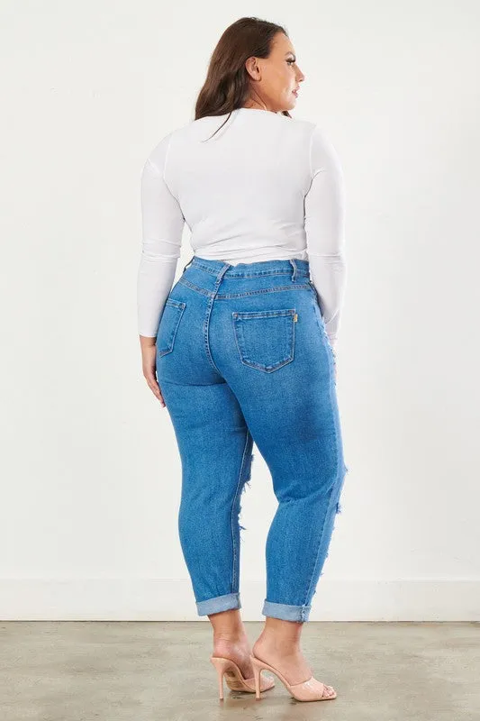 Plus Size Distressed Boyfriend Jeans