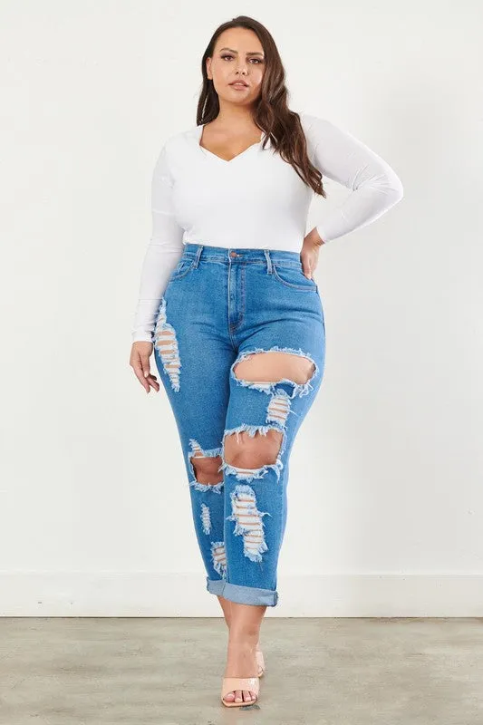 Plus Size Distressed Boyfriend Jeans