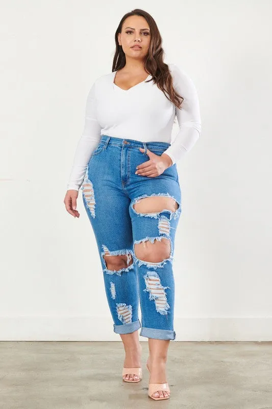 Plus Size Distressed Boyfriend Jeans