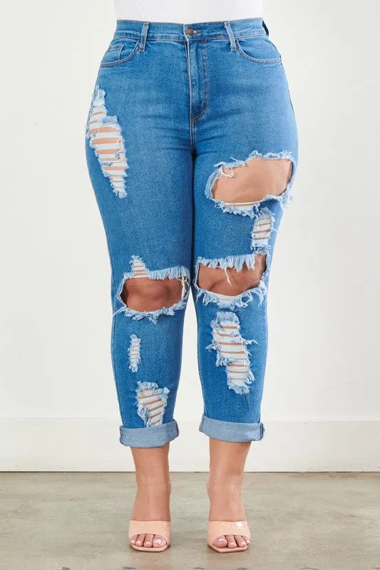 Plus Size Distressed Boyfriend Jeans