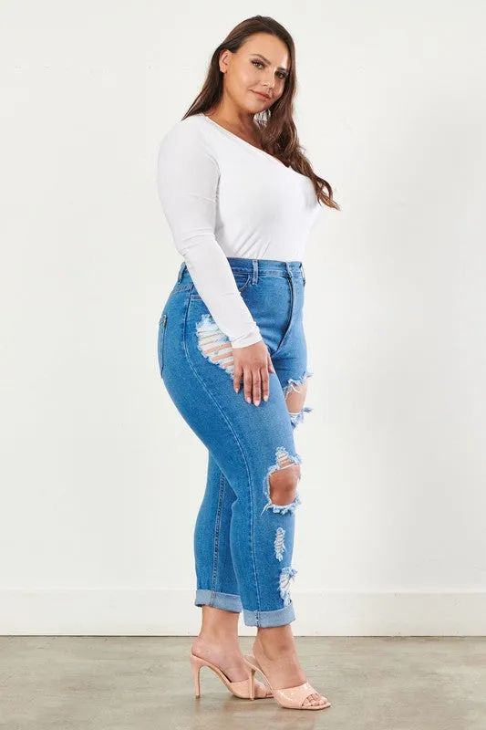 Plus Size Distressed Boyfriend Jeans