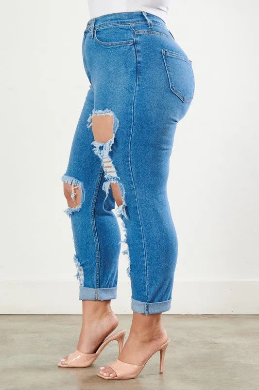 Plus Size Distressed Boyfriend Jeans