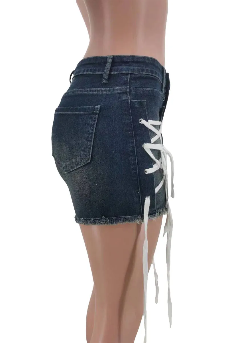 PM0430 Shoe Lace Denim Shorts