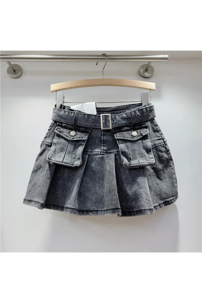 QK0692 Distressed Denim Mini Skirt