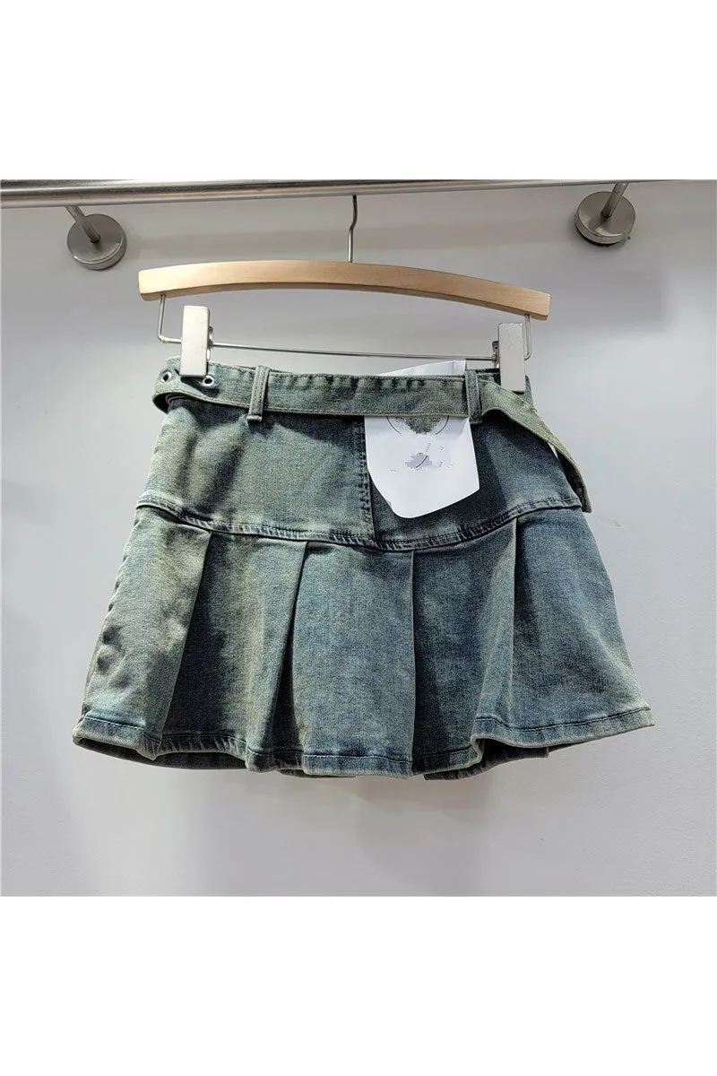 QK0692 Distressed Denim Mini Skirt