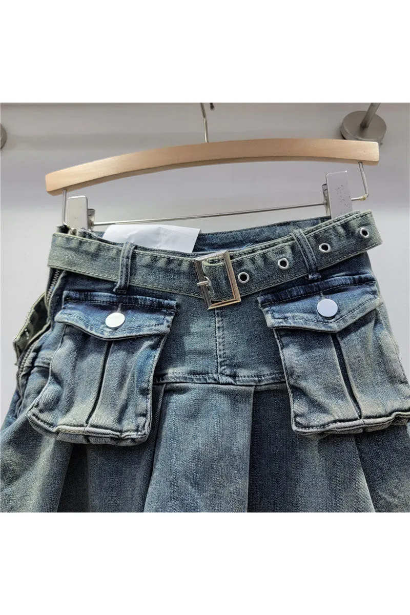 QK0692 Distressed Denim Mini Skirt