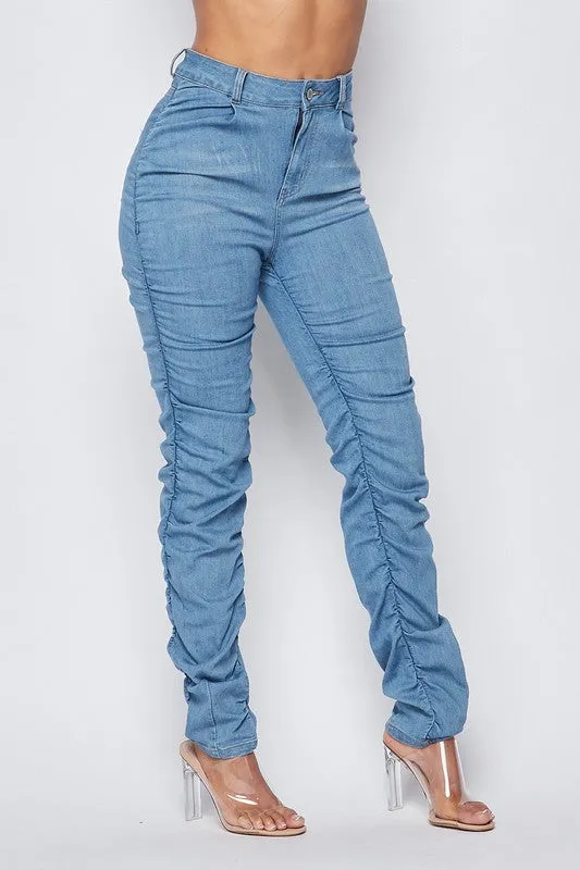 Ruched Denim Pants