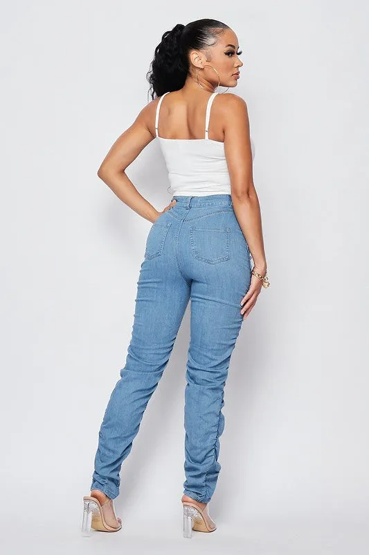 Ruched Denim Pants