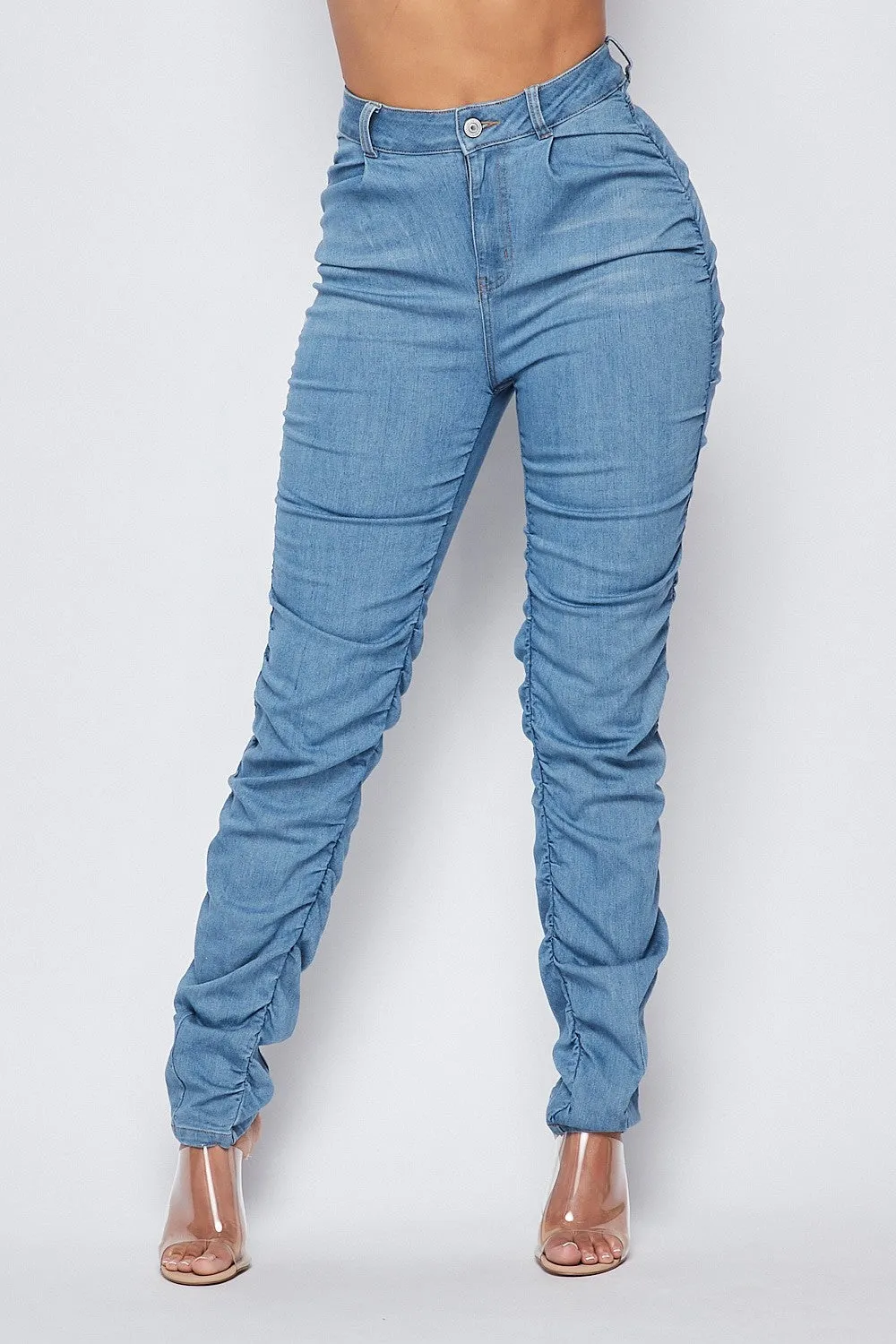 Ruched Denim Pants