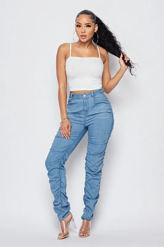 Ruched Denim Pants