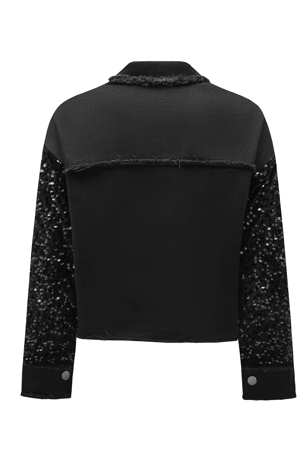 Sequin Raw Hem Denim Jacket